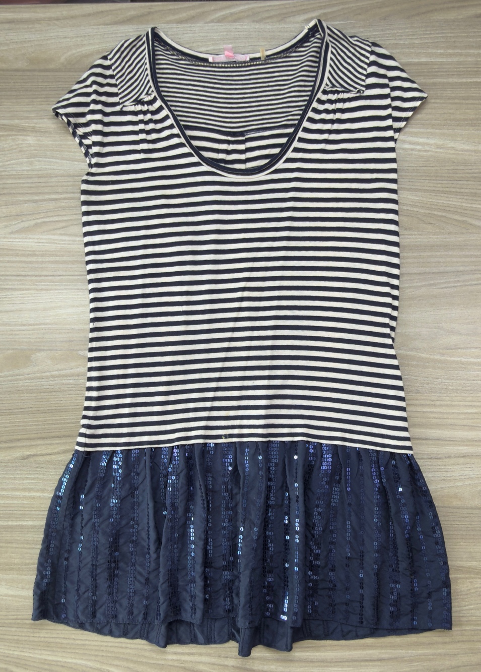 Rebecca Taylor Women's Striped Dress Navy Blue Size S Sequin Hem V-Neck Mini